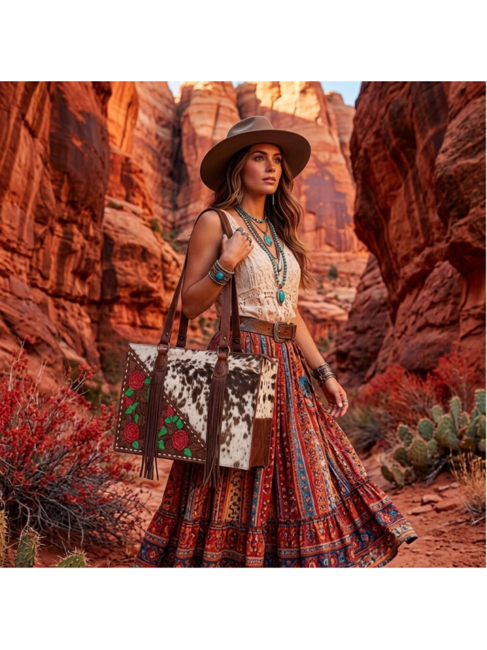 American Darling Cactus Rose Hide Tote